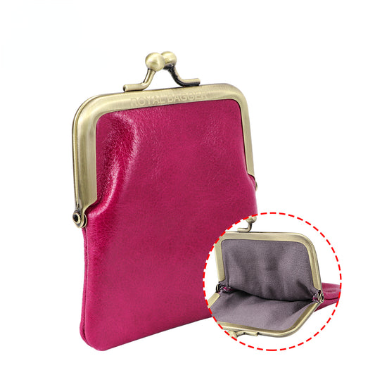 Royal Bagger Retro Coin Purse for Women Genuine Cow Leather Mini Kiss Lock Card Wallet Storage Bag for Key & Earphone 1499
