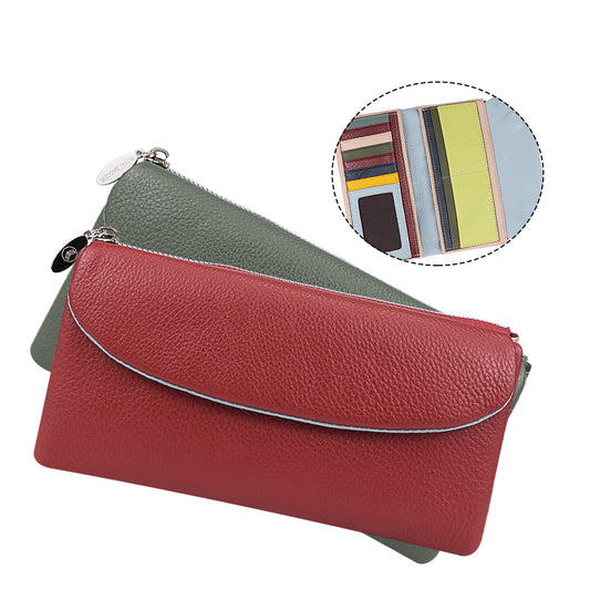 Royal Bagger Genuine Cow Leather Long Wallet for Women Simple Solid Color Money Clips Clutch Coin Purse Casual Card Holder 1503