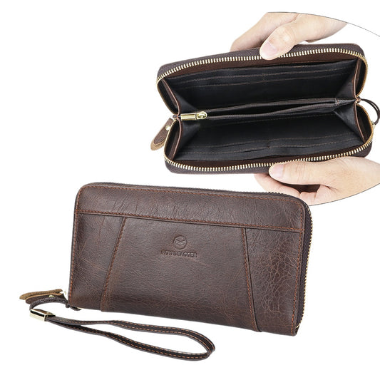 Royal Bagger Vintage Long Wallet for Men, Genuine Leather Portable Wristlet Clutch Bags, Business Multifunction Men's Purse 1745