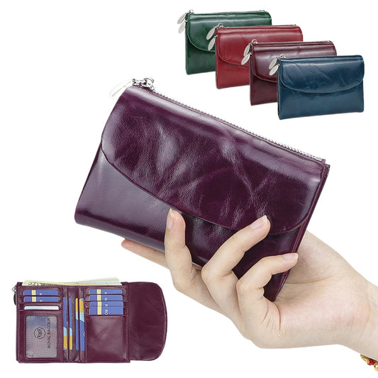 Royal Bagger Genuine Leather Short Wallet, Women's Multi-card Slots Card Holder, Retro Coin Purse for Daily Use 1817