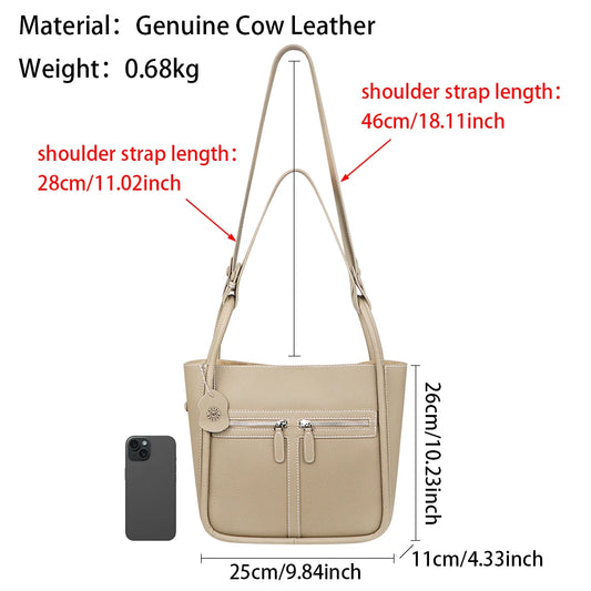 Royal Bagger Genuine Leather Shoulder Bags, Fashion Casual Satchel Purses, Large Capacity Commuting Bucket Bag 1860