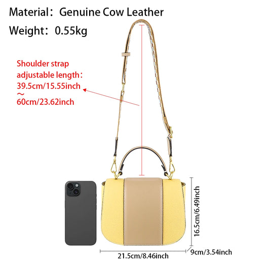 Royal Bagger Genuine Leather Handbags for Women, Crossbody Satchel with Top Handle, Contrast Color Shoulder Purse 1698