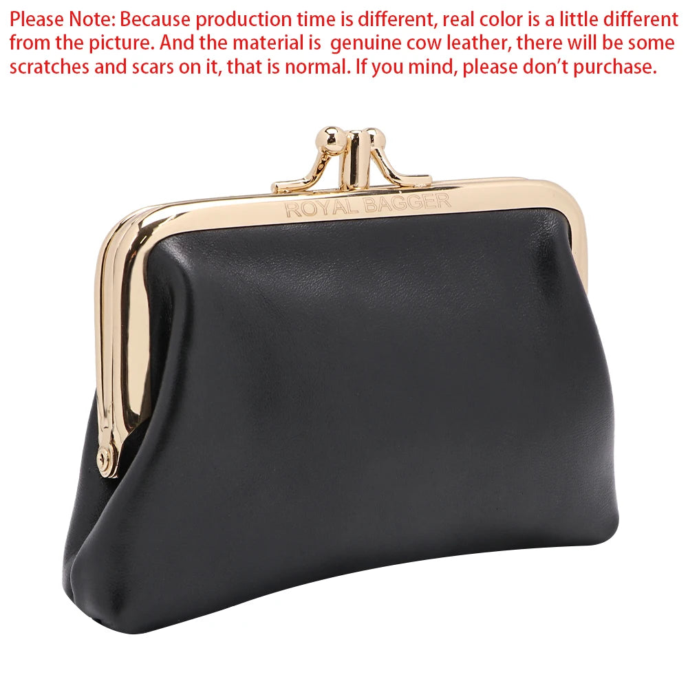 Royal Bagger Retro Double Layer Coin Purse for Women Mini Oil Wax Leather Storage Bags Genuine Cowhide Kiss Lock Wallet 1493