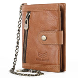 Royal Bagger RFID Block Short Wallets for Men with Chain Strap Male Wallet Genuine Cow Leather Purse Card Holder