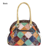 Royal Bagger Patchwork Top-Handle Bags, Genuine Leather Shoulder Crossbody Bag, Colorful Stitching Plaid Handbag for Women 1770