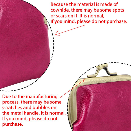 Royal Bagger Retro Coin Purse for Women Genuine Cow Leather Mini Kiss Lock Card Wallet Storage Bag for Key & Earphone 1499