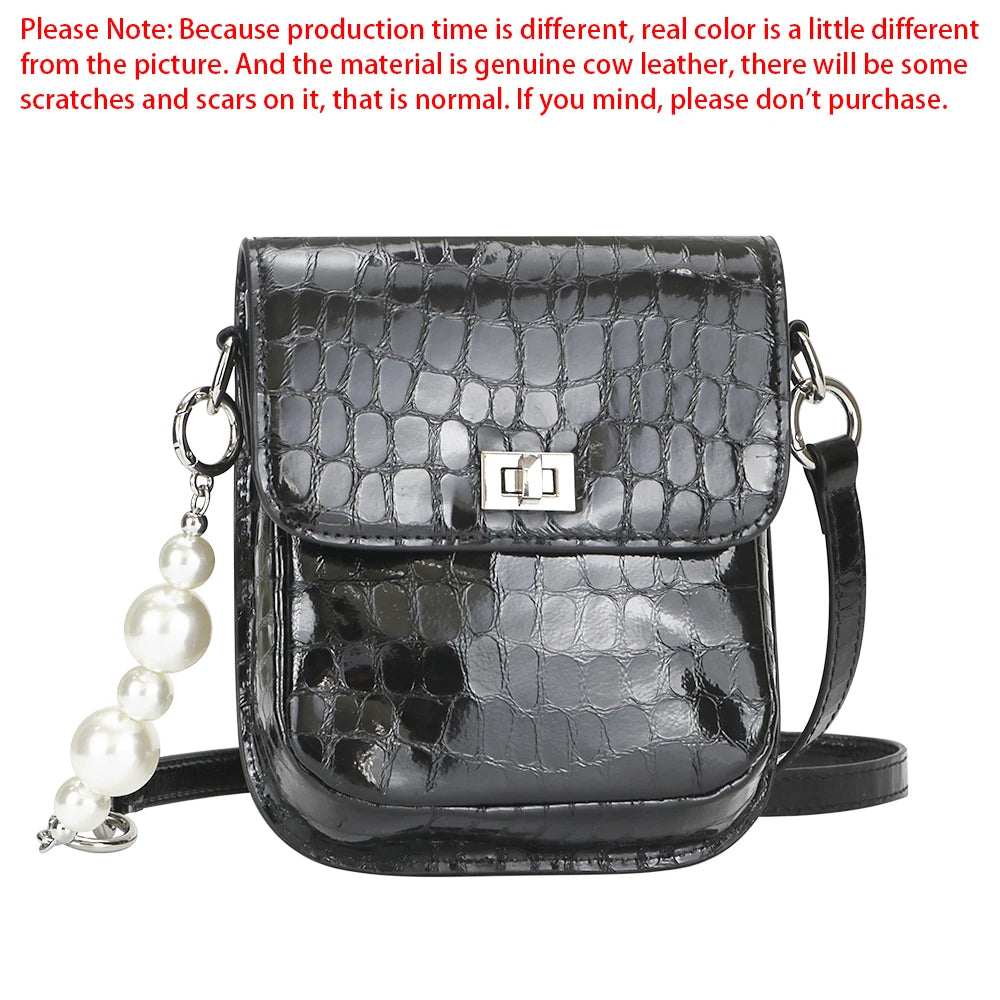 Royal Bagger Fashion Crocodile Pattern Crossbody Bags, Genuine Leather Mobile Phone Bag, Luxury Shoulder Purse for Women 1761