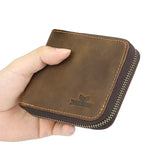 Royal Bagger RFID Short Wallets for Men Crazy Horse Leather Zipper Wallet Genuine Cowhide Simple Card Holder Coin Purse 1580