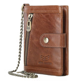Royal Bagger RFID Block Short Wallets for Men with Chain Strap Male Wallet Genuine Cow Leather Purse Card Holder