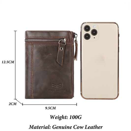 Royal Bagger RFID Blocking Short Wallets for Men Real Genuine Cow Leather Card Holder Zipper Purse Vintage Fashion Man Wallet