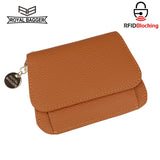 Royal Bagger RFID Short Wallets for Women Genuine Cow Leather Fashion Card Holder with Key Ring Holders Clutch Slim Coin Purse